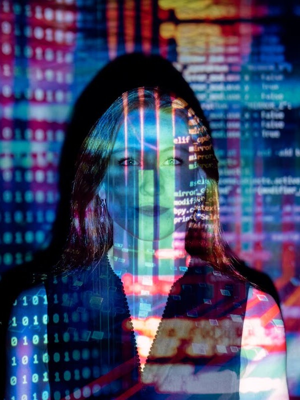 Code Projected Over Woman